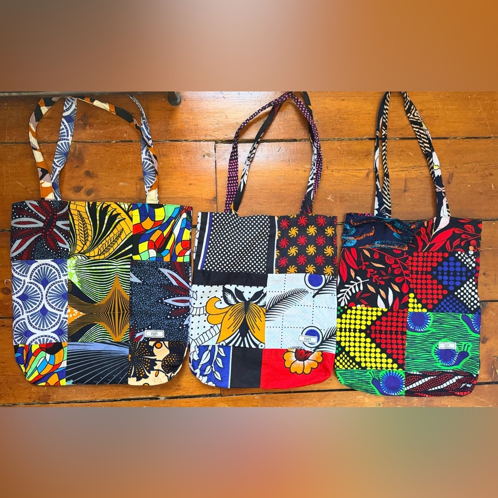 3 Zuri Kenya Totes, Colorful Patchwork Tote Bag - Multicolor Cotton Shoulder Bag